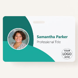 Crachá Foto personalizada teal, logotipo, código de barra