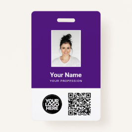 Crachá Foto, Qr e Código do Bar para funcionários roxos, 