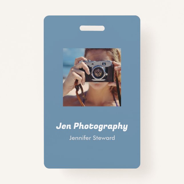 Crachá Fotografia azul personalizada (Frente)