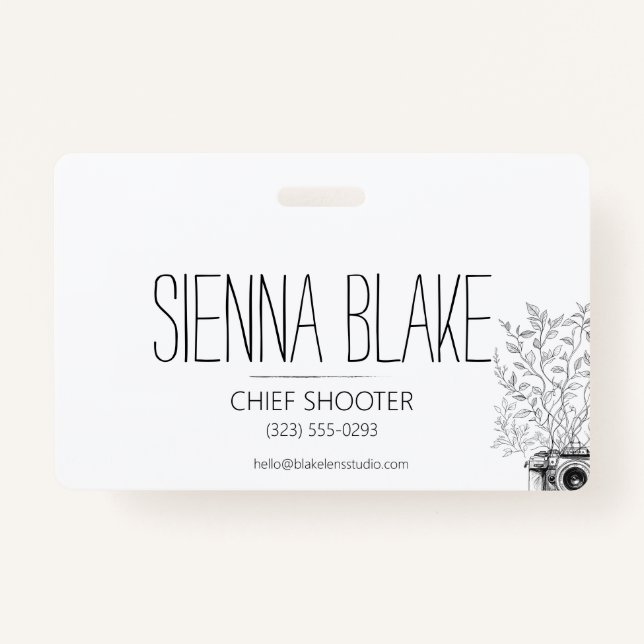 Crachá Fotógrafo do Logotipo da Câmera Botânica (Frente)