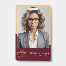 Crachá Fotomodern de Funcionário Vermelho Borgonha e Logo