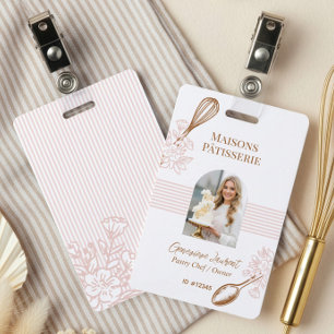 Crachá Funcionário da Padaria Pink Stripe Whisk Spoon