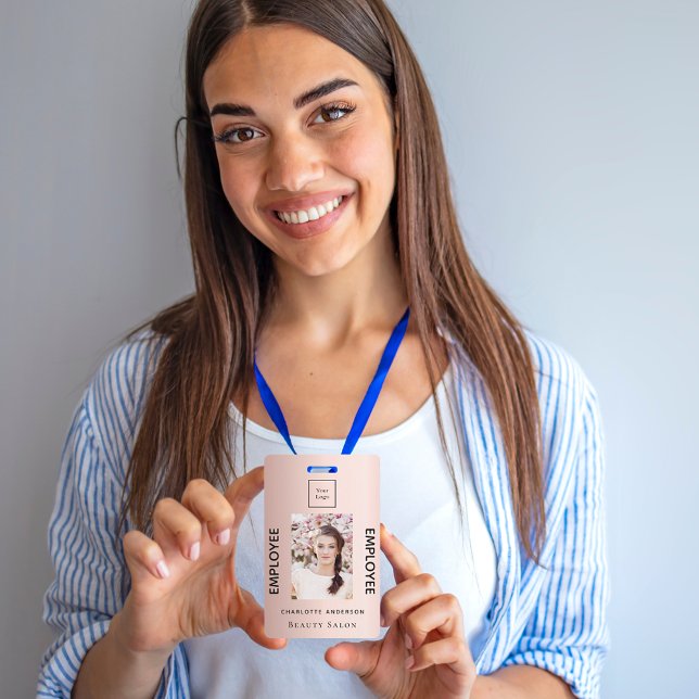 Crachá funcionário de rosa gold blush de fotografia (Criador carregado)