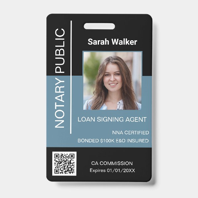 Crachá Funcionário do cartório de notas público preto azu (Frente)
