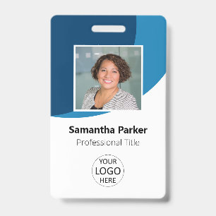 Crachá Funcionário Personalizado Azul - Foto, Logotipo, C