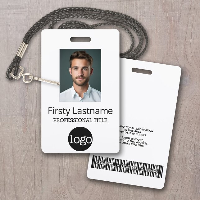 Crachá Funcionário Personalizado - Foto, Código do Bar, L (Custom Employee ID Badge with a White Background)