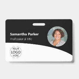 Crachá Funcionário Personalizado Preto - Foto, Logotipo, 
