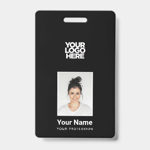 Crachá Funcionário Preto - Foto, Código de Barras, Logoti