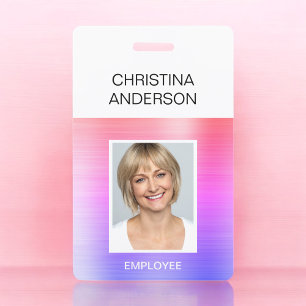 Crachá Funcionário Rosa Roxo - Nome Foto Corporativo