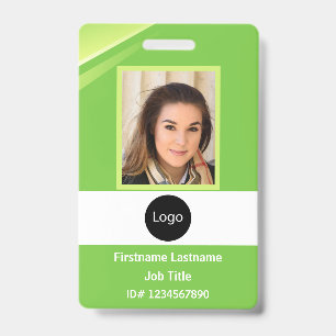 Crachá funcionário verde personalizado Foto, logotipo, c