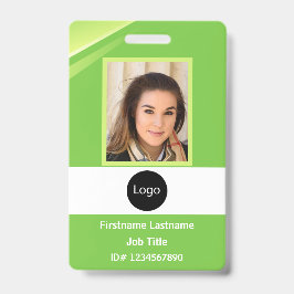 Crachá funcionário verde personalizado Foto, logotipo, có