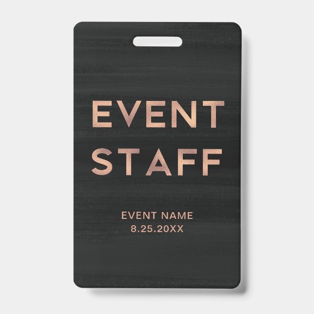 Crachá Funcionarios de eventos| Modern Faux Rosa Dourado  (Frente)