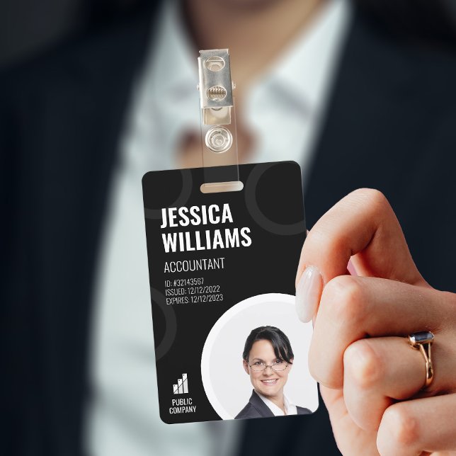 Crachá Funcionarios Preto Moderno com Cartão de Id (Criador carregado)