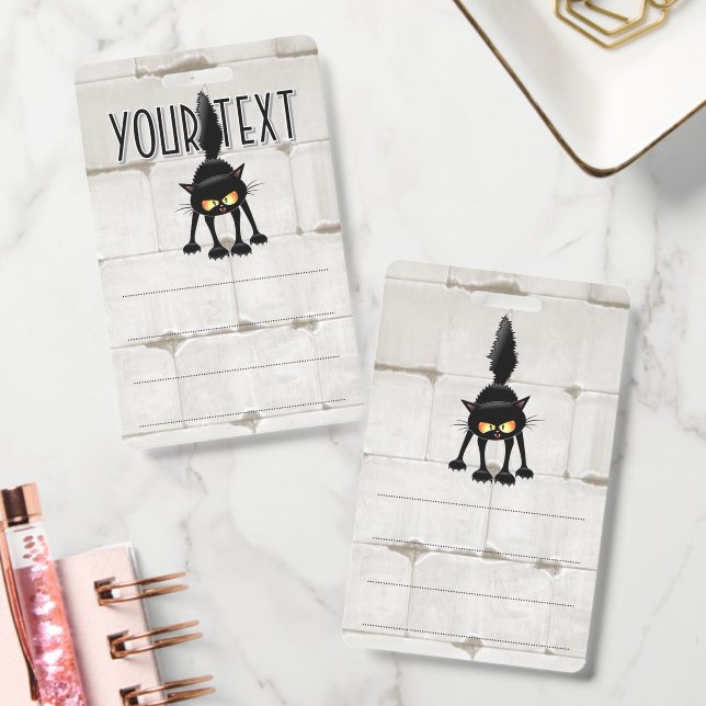 Crachá Funny Fierce Black Cat Cartoon  (Escritório)