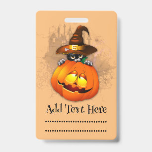 Crachá Gatinho Fofo de Halloween Bruxa e Amigo Abóbora 
