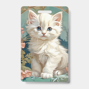 Crachá Gato Branco Estilo Alphonse Mucha