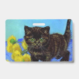 Crachá Gato de estilo Van Gogh com Sunflower