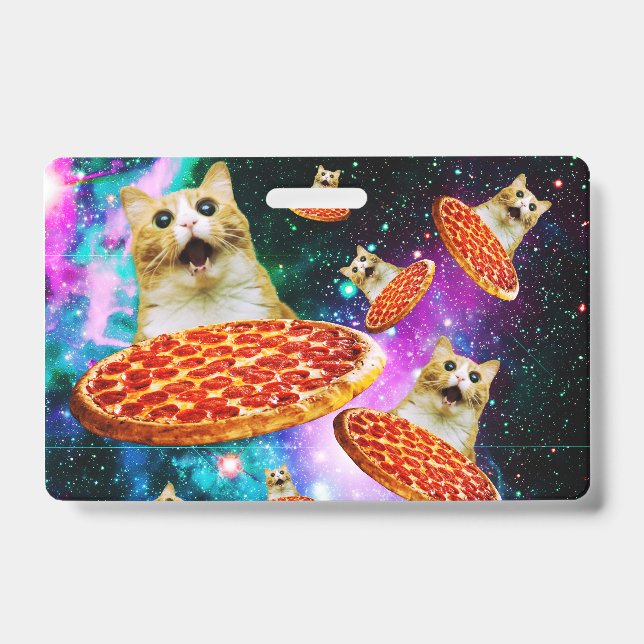 Crachá Gato de pizza espacial engraçado (Frente)