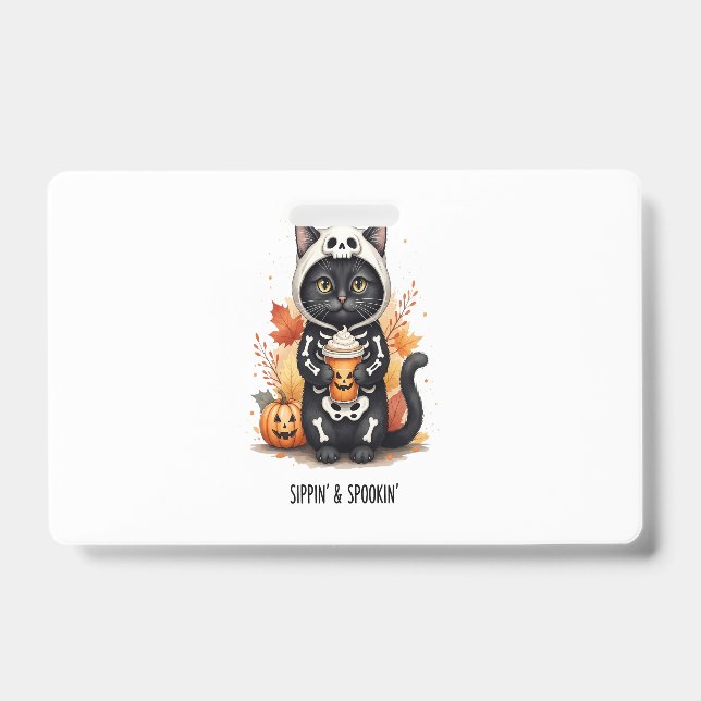 Crachá Gato Fofo Assustador de Halloween (Frente)