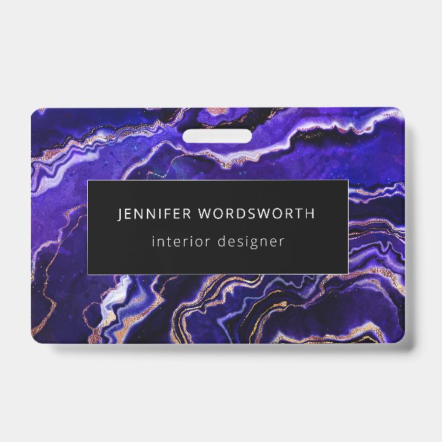 Crachá Geodo em Aquarela Azul Profundo e Ágata Roxa (Frente)