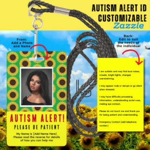 Crachá Girassol Verde Identificação de Alerta de Autismo 