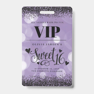 Crachá Glam Black & Purple Sweet 16