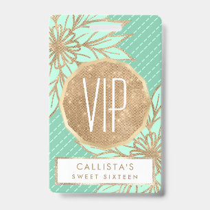 Crachá Glamorosa Dourada Flor Verde-Lábio