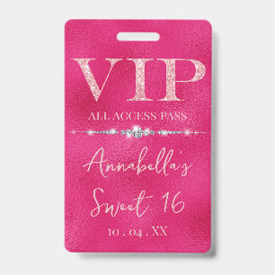 Crachá Glamoroso Brilho Rosa VIP