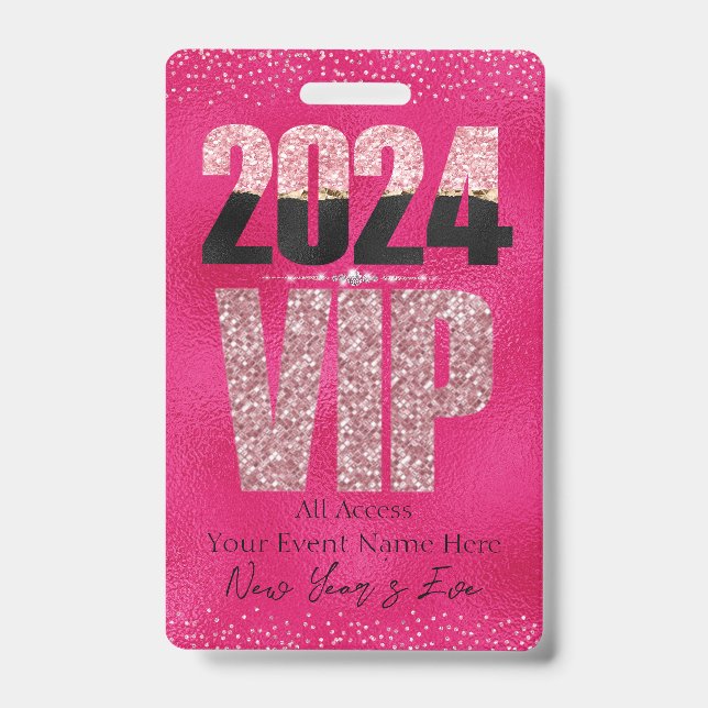 Crachá Glamorous Hot Pink Diamantes VIP 2024 (Frente)