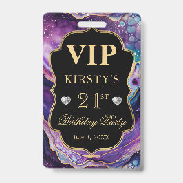 Crachá Glitter Celestial de Ouro Roxo Aniversário VIP Ága