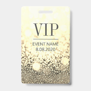 Crachá Glitter Dourado Elegante de Elegante de Acesso VIP