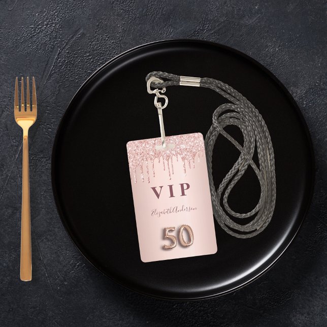 Crachá Glitter dourado rosa de 50 anos goteja de vidro ro (Criador carregado)