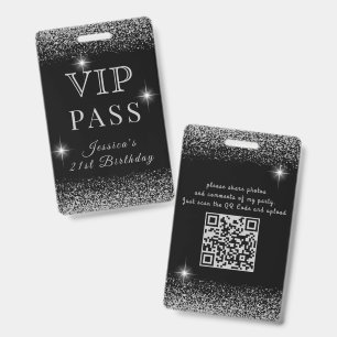 Crachá Glitzy Black & Silver Brilhante Passagem de Aniver