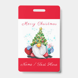 Crachá Gnome com Presente de Natal Badge de Nome Personal