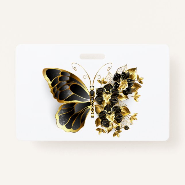 Crachá Gold Flower Butterfly with Black Orchid (Frente)