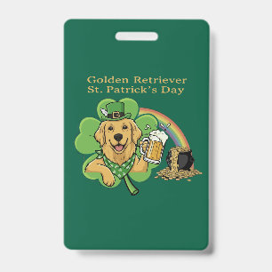 Crachá Golden Retriever engraçado no Dia de São Patrício