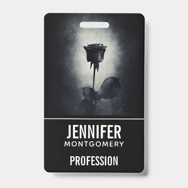 Crachá Gótico Negro Derrubando sangue Macabra Profissão (Frente)