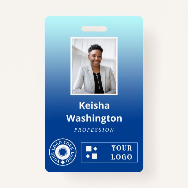 Crachá Gradiente Azul Adicionar Dois Logotipos ID do Func (Frente)