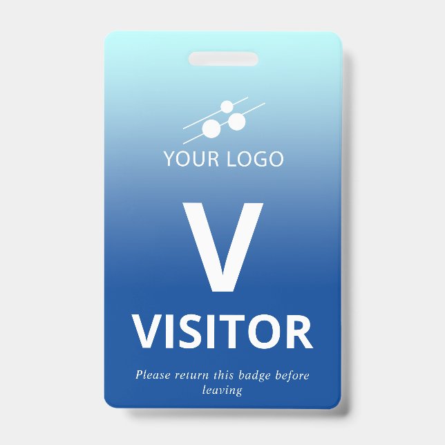Crachá Gradiente Azul Adicione Seu Logotipo Visitante (Frente)