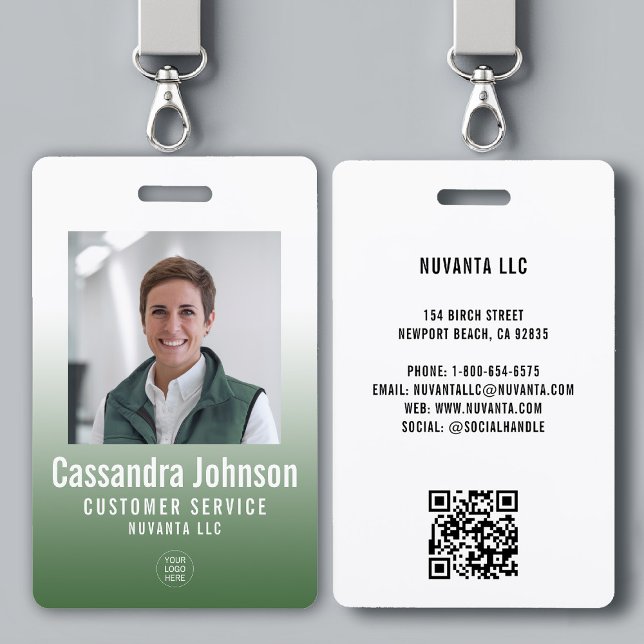 Crachá Gradiente Verde Corporativo Empresarial de Foto de (company corporate business employee photo id badge template green gradient modern minimalist simple)