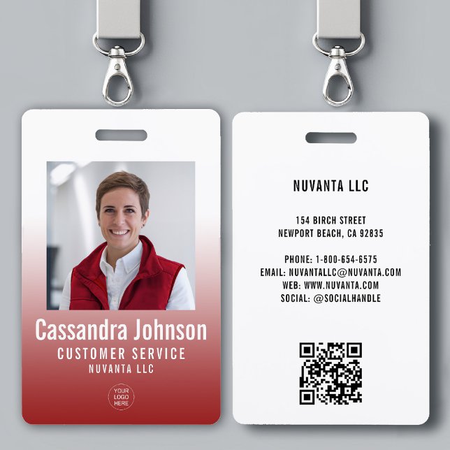 Crachá Gradiente Vermelho Corporativo Empresarial Foto de (company corporate business employee photo id badge template red gradient modern minimalist simple)