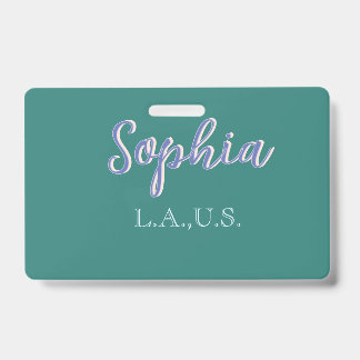 Crachá GREEN add name girl boss text PURPLE elegant