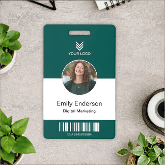 Crachá Green Employee Name Business Logo Staff Tag Badge