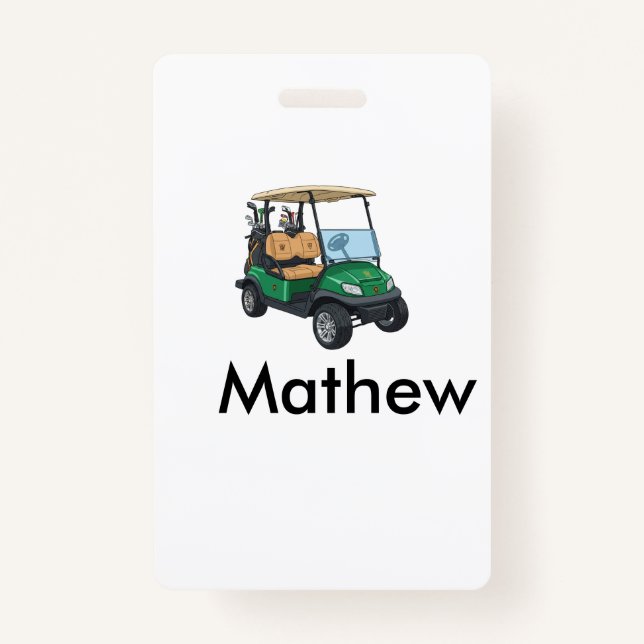 Crachá Green golf car name man sports boy gifts letter  (Frente)