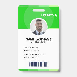 Crachá Green Modern ID Identification Card Photo Badge