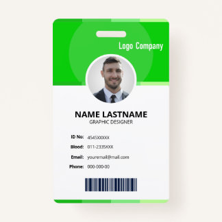 Crachá Green Modern ID Identification Card Photo Badge