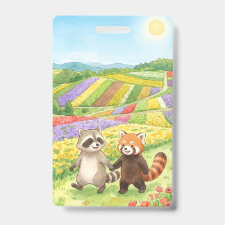 Crachá Hand-Painted Raccoon & Red Panda Meadow