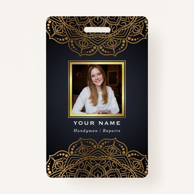 Crachá Handyman Repara Preto Dourado  (Frente)