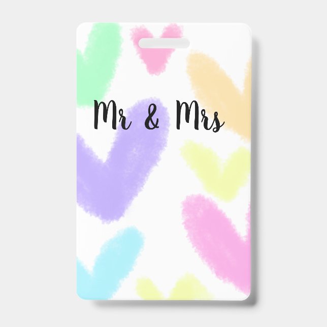 Crachá Heart simple minimal text style wedding Mr & mrs c (Frente)