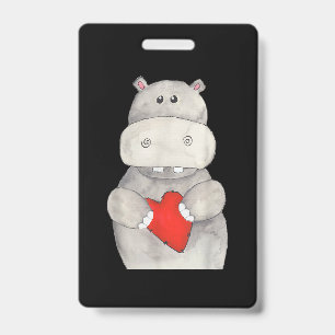 Crachá Hipopótamo Fofo Segurando Coração Amor Hipopótam
